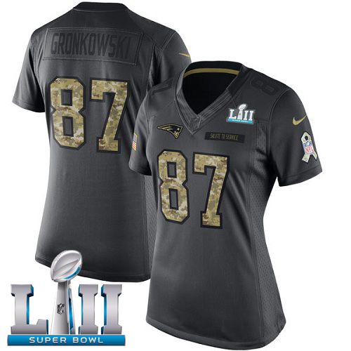 Women New England Patriots #87 Gronkowski Anthracite Salute To Service Limited 2018 Super Bowl NFL Jerseys->women nfl jersey->Women Jersey